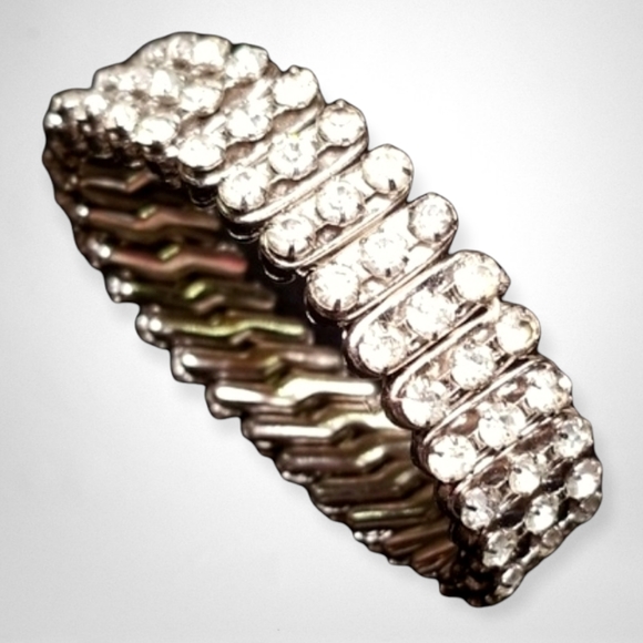 Vintage Mid Century British Hong Kong Rhinestone Accordion Stretch Bracelet - Picture 3 of 13